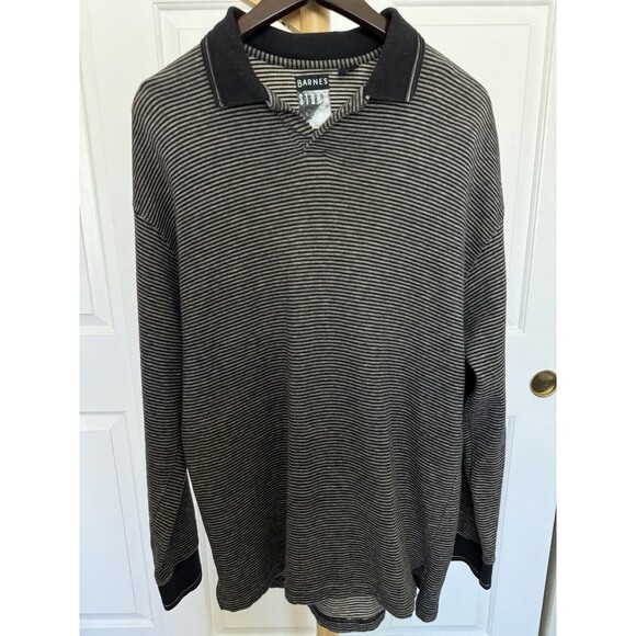 Vintage Barnes Storm Men’s Long Sleeve Sweater Size L Balck & Grey Stripe - Picture 1 of 8